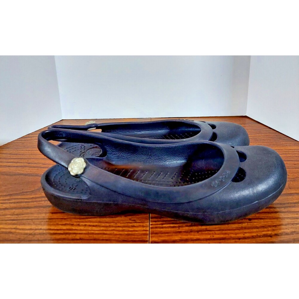 Crocs Womens SZ 8 Kadee Black Ballet Flats Rubber Slip On Sling Backs Comfort